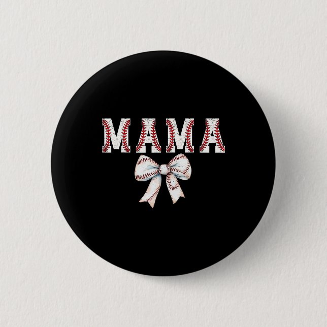 Retro Baseball Mom Bow Baseball Mama Bow Cute Base Button (Front)
