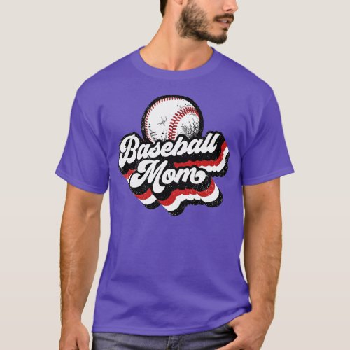 Retro Baseball Mom Red White Black T_Shirt