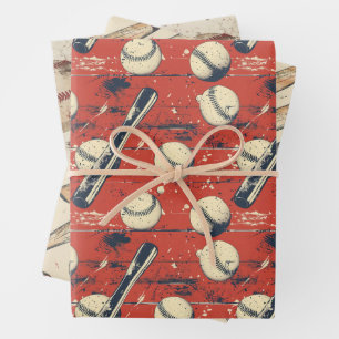 Retro Baseball Pattern Wrapping Paper Sheets