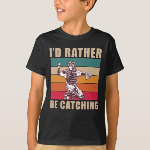 Retro Baseball Player Kids Softball Catcher Son T_Shirt
