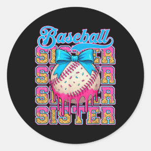 Retro Baseball Sister Ice Cream Drip Coquette Bow Classic Round Sticker