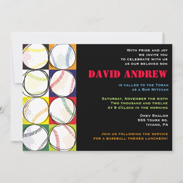 Retro Baseball Themed Bar Bat Mitzvah Invitation (Front)