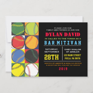 Retro Baseball Themed Bar Bat Mitzvah Invitation