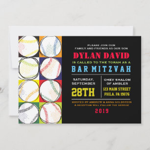 Retro Baseball Themed Bar Bat Mitzvah Invitation