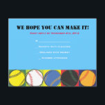 Retro Baseball Themed Bar Bat Mitzvah Reply card<br><div class="desc">All my designs are ONE-OF-A-KIND original pieces of artwork designed by me! You can only find them here! All background colors, fonts and text can changed by simply clicking on the CUSTOMIZE IT button. I can even add your child's Hebrew name to this invite, just ask me how by emailing...</div>