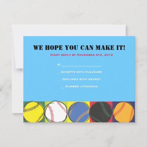 Retro Baseball Themed Bar Bat Mitzvah Reply card