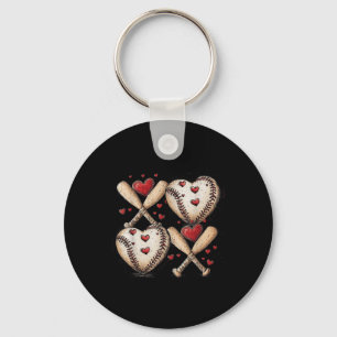 Retro Baseball Valentines Day Xoxo Funny Kids Boys Keychain