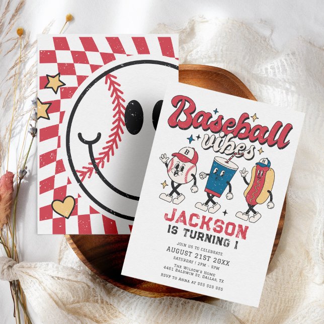 Retro Baseball Vibes Boy Birthday Party Invitation (Creator Uploaded)