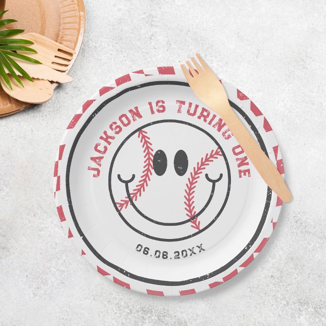 Retro Baseball Vibes Boy Birthday Party Paper Plates (Creator Uploaded)