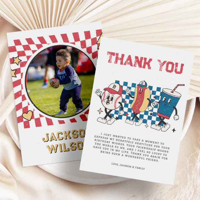 Retro Baseball Vibes Boy Birthday Party Thank You Card | Zazzle