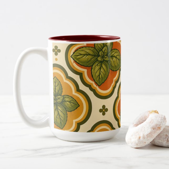 Retro Basil Pattern Accent Mug (With Donut)