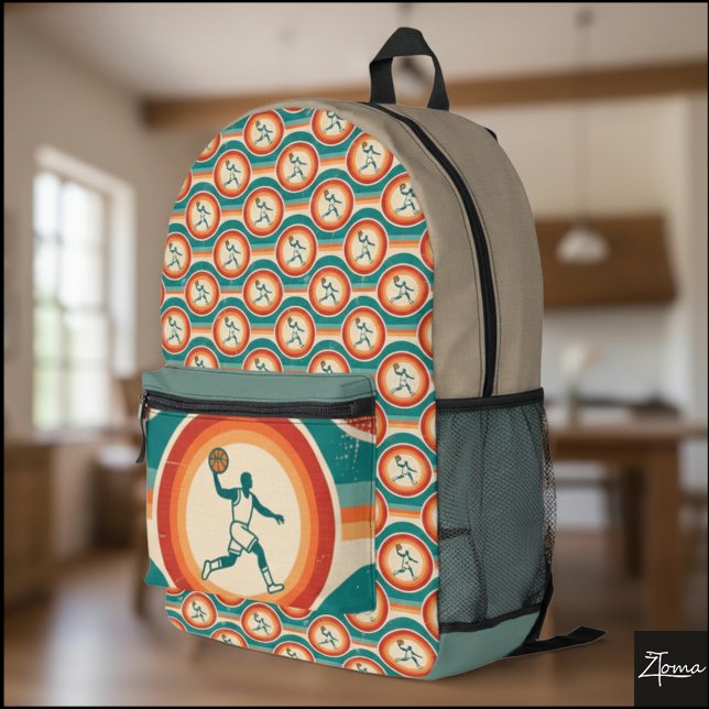 Retro Basketball Player Circle Pattern Backpack (Creator Uploaded)