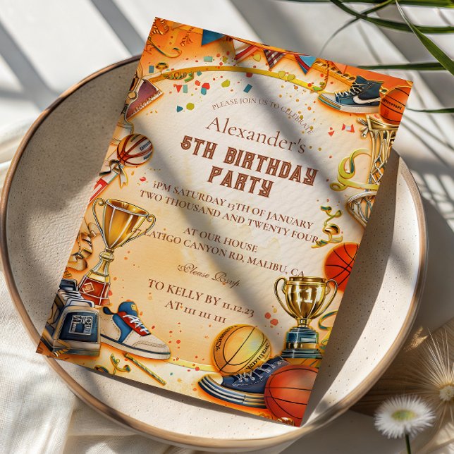 Retro Basketball Trophy Birthday Invitation (Creator Uploaded)