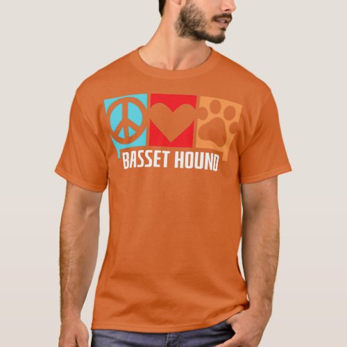 Retro Basset Hound Gift Dog Paw Animal Lover Peace T_Shirt