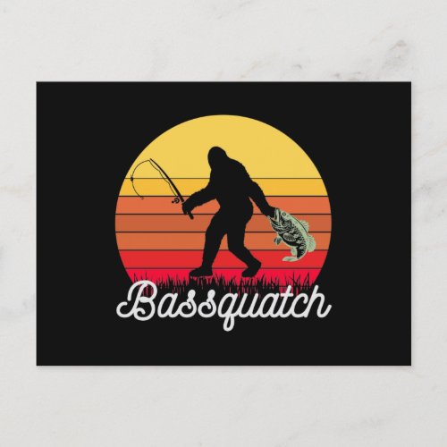 Retro Bassquatch Bigfoot Fishing Postcard