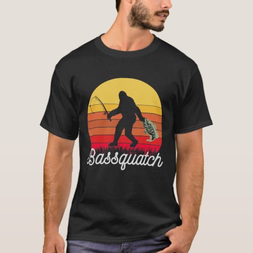 Retro Bassquatch Bigfoot Fishing T_Shirt