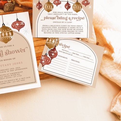 Retro Bauble Ornament Christmas Bridal Recipe  Enclosure Card