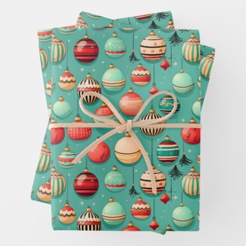 Retro Baubles Christmas Wrapping Paper Sheets