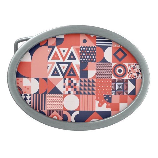 Retro Bauhaus design, colorful geometric. Belt Buckle (Front)