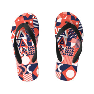 Retro Bauhaus design, colorful geometric. Kid's Flip Flops