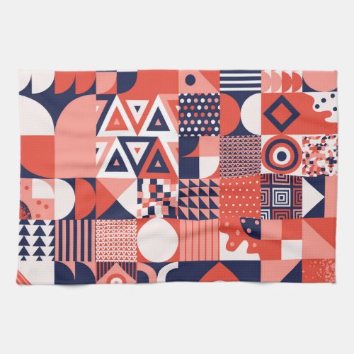 Retro Bauhaus design colorful geometric Kitchen Towel