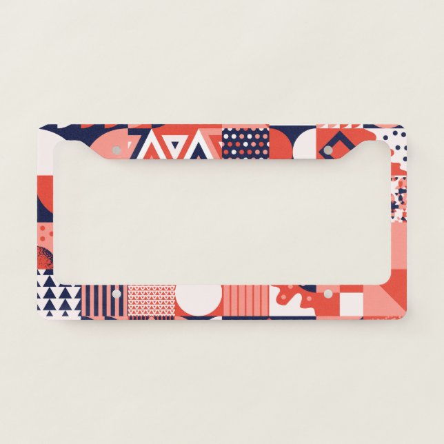 Retro Bauhaus design, colorful geometric. License Plate Frame (Front)