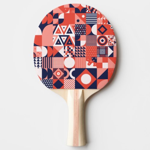 Retro Bauhaus design colorful geometric Ping Pong Paddle