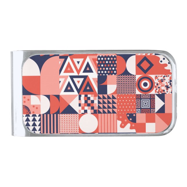 Retro Bauhaus design, colorful geometric. Silver Finish Money Clip (Front)