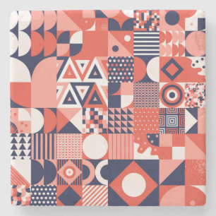 Retro Bauhaus design, colorful geometric. Stone Coaster