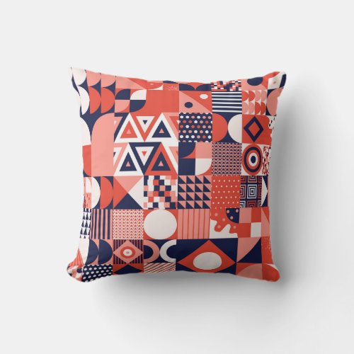 Retro Bauhaus design colorful geometric Throw Pillow