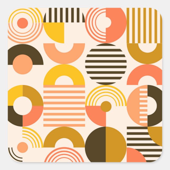 Retro Bauhaus Modern Art Circle Pattern Square Sticker (Front)