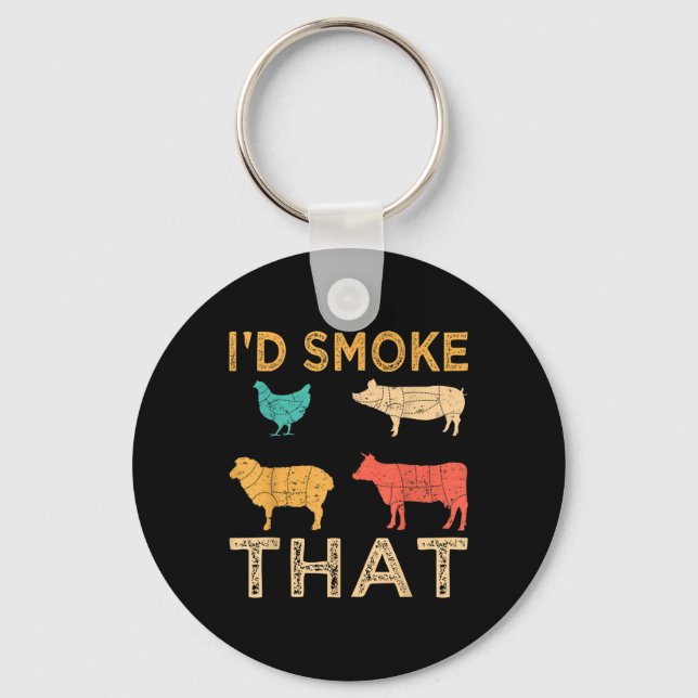 Retro Bbq Id Smoke That Barbeque Funny Grilling Gi Keychain (Front)