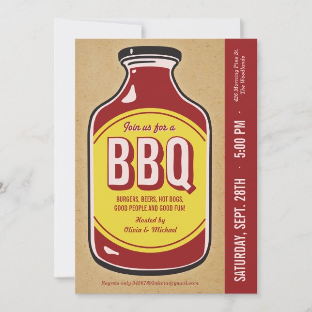 Retro BBQ Sauce Party Invitations (Front)