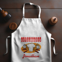 Retro BBQ Tools Chef's Hat Orange Red Long Apron