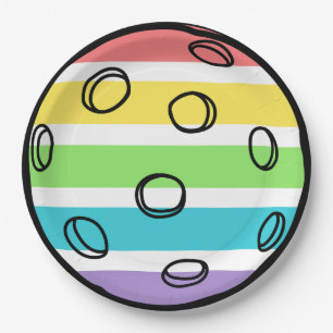 Retro Be Happy Face Pickleball Rainbow Birthday Paper Plates