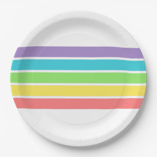 Retro Be Happy Face Pickleball Rainbow Birthday Paper Plates