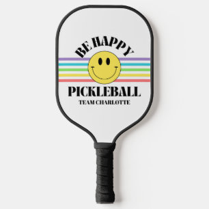 Retro Be Happy Face Pickleball Rainbow Carbon Fiber Pickleball Paddle