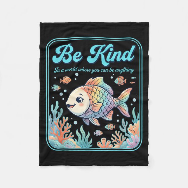 Retro Be Kind Fish Rainbow Autism Awareness SPED Fleece Blanket (Front)