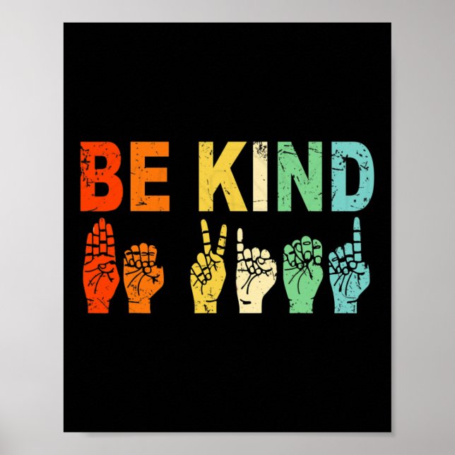 Retro Be Kind Hand Sign ASL Autism Awareness Men W (Front)