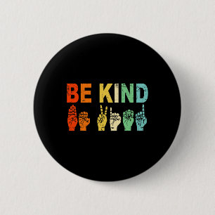 Retro Be Kind Hand Sign ASL Autism Awareness Men W Button