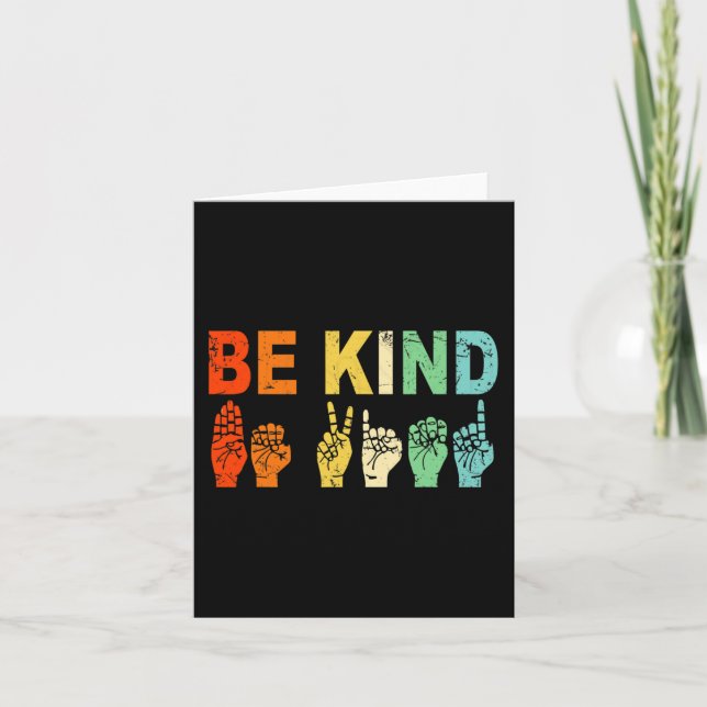 Retro Be Kind Hand Sign ASL Autism Awareness Men W Card (Front)
