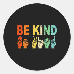 Retro Be Kind Hand Sign ASL Autism Awareness Men W Classic Round Sticker