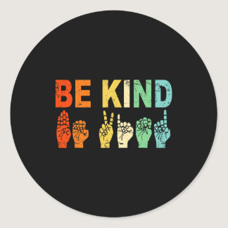 Retro Be Kind Hand Sign ASL Autism Awareness Men W Classic Round Sticker
