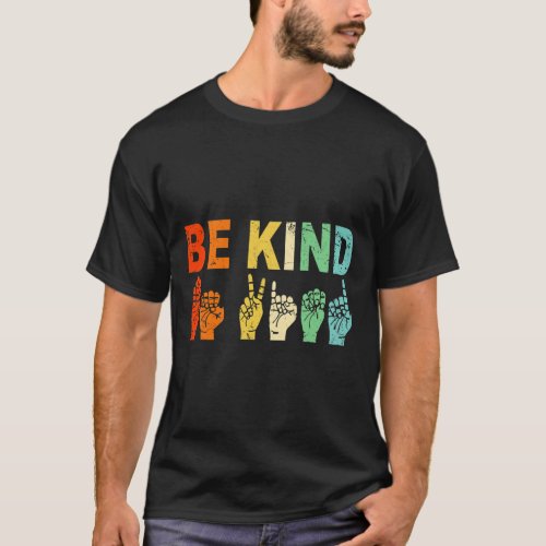 Retro Be Kind Hand Sign ASL Autism Awareness Men W T_Shirt