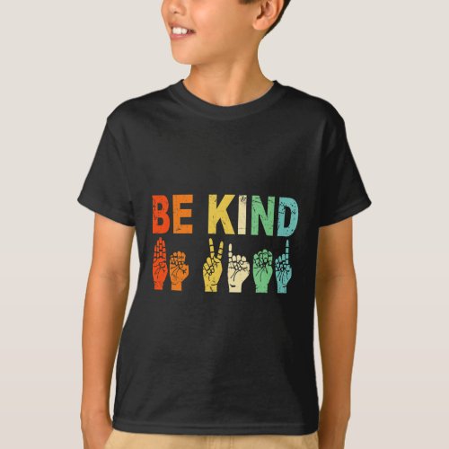 Retro Be Kind Hand Sign ASL Autism Awareness Men W T_Shirt