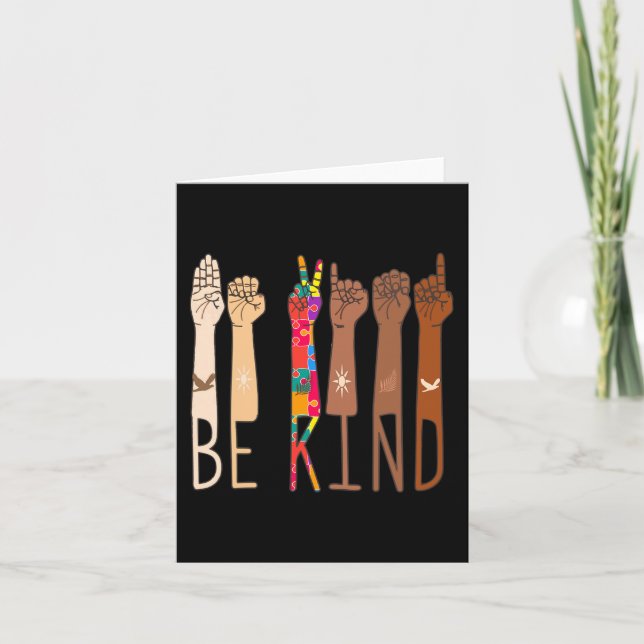 Retro Be Kind Hand Sign Language ASL Puzzle Autism Card (Front)