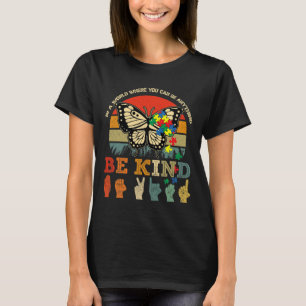 Retro Be Kind Puzzle Butterfly ASL Teacher Autism  T-Shirt