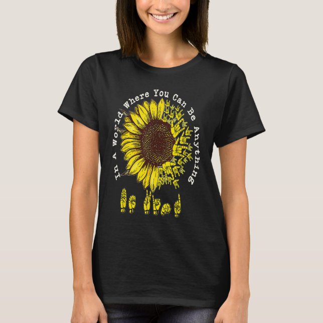 Retro Be Kind Sunflower Peace Hand Sign Mental Hea T-Shirt (Front)