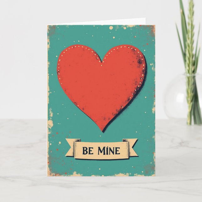 Retro Be Mine Valentine Heart Card (Front)