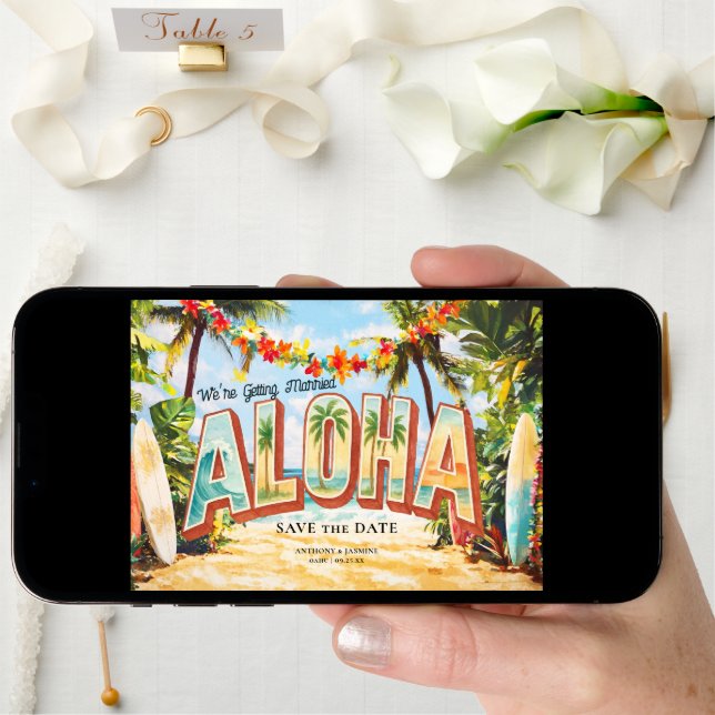 Retro Beach | Aloha Tropical Wedding Save The Date (Front Digital)